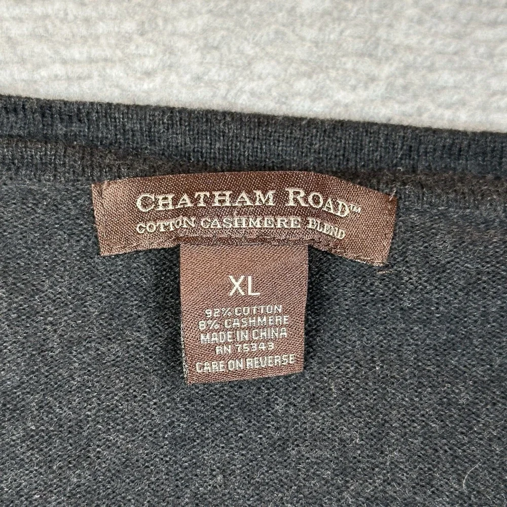 Chatham Road Sweater Mens XL Charcoal Gray Cotton Cashmere Blend Pullover V Neck